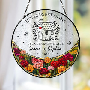 Personalized First Home Stained Glass Suncatcher, New Home Occasion Housewarming Gift For Moving In Friend, Realtor Keepsake