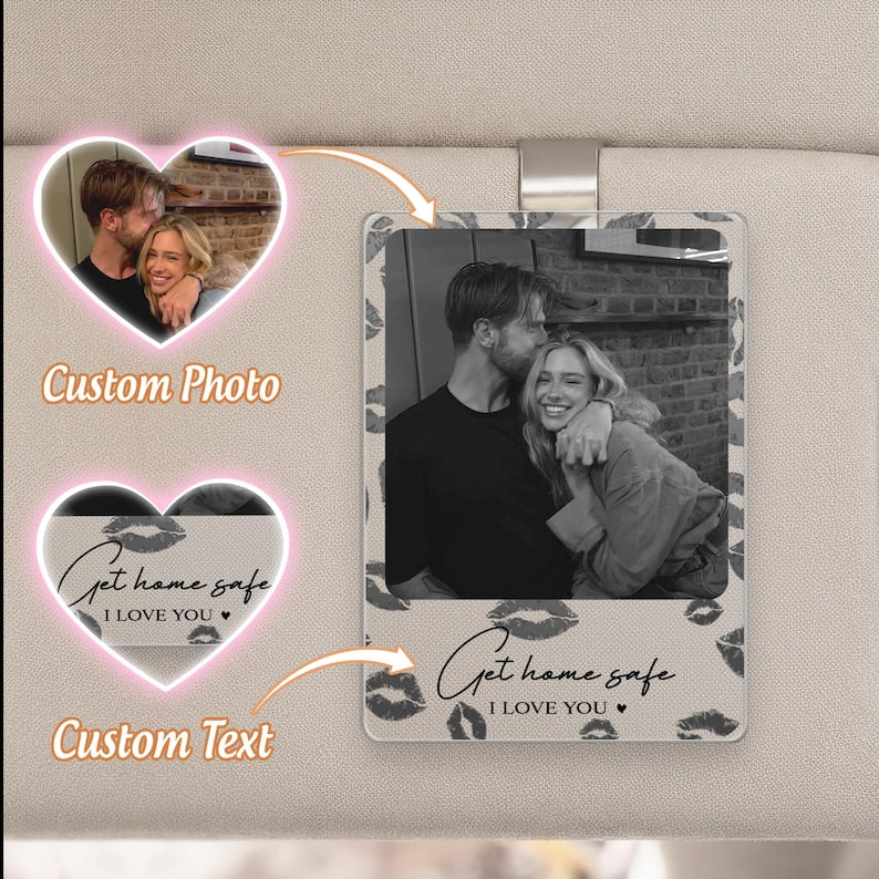 Personalized Couple Photo Car Visor Clip, Drive Safe I Love You, Valentines Gift for Him, Gifts for Boyfriend, Husband, Drive Safe Gift