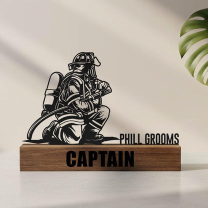 Custom Firefighter Desk Name Plate Wedge Personalized Fireman Nameplate Executive Office Sign Shelf Tabletop Fire Department Plaque Decor