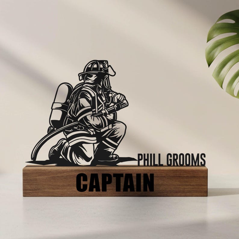 Custom Firefighter Desk Name Plate Wedge Personalized Fireman Nameplate Executive Office Sign Shelf Tabletop Fire Department Plaque Decor