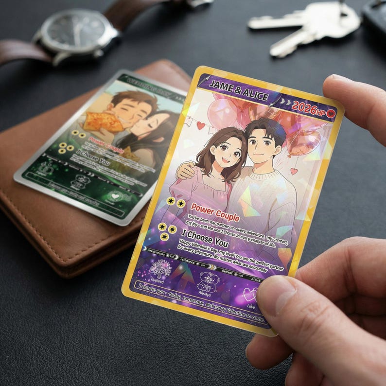 Personalized PKM Valentine s Day Card, Custom Anime Photo Card, Valentine Gift, Gift for Him, Gift for Her, Custom Card for Couple