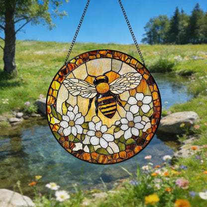 Custom Bee Stained Glass Suncatcher Window Hangings Bumble Bee Honeybee Bee Garden Art Mother's Day Gift Grandma Bee Gift