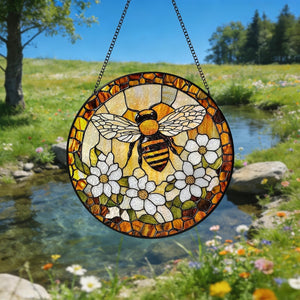 Custom Bee Stained Glass Suncatcher Window Hangings Bumble Bee Honeybee Bee Garden Art Mother's Day Gift Grandma Bee Gift