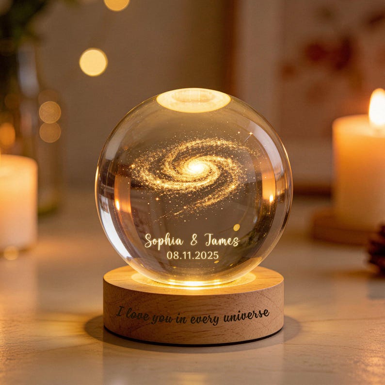 Personalized Galaxy Crystal Ball Light, Custom Special Day Crystal Ball LED Night Light, Meaningful Couple Gift, Birthday Gift