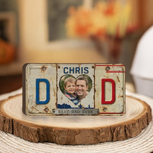 Personalized Wooden Block: Vintage License Plate Design, Dad Gift