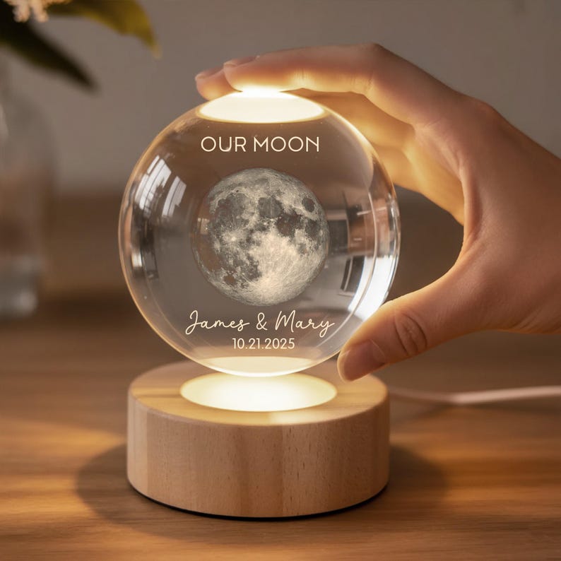 Custom Moon Phase by Date LED Night Light: Custom Couple Moon Phase Gift, Anniversary Gift, Valentine's Day Gift For Couple, Birthday Gift
