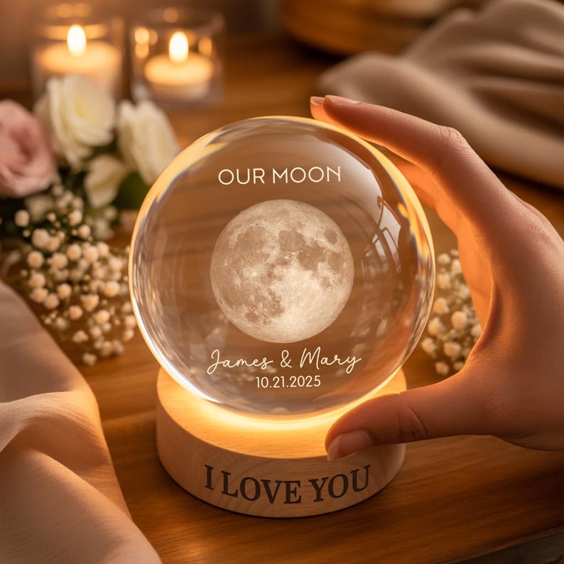 Custom Moon Phase by Date LED Night Light: Custom Couple Moon Phase Gift, Anniversary Gift, Valentine's Day Gift For Couple, Birthday Gift