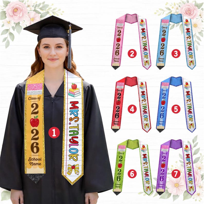 Custom Teachers Graduation Stole Class Of 2026, Teacher Graduation Stole 2026, Teacher Stole, Pencil Stole Graduation, Sash For Teacher