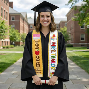 Custom Teachers Graduation Stole Class Of 2026, Teacher Graduation Stole 2026, Teacher Stole, Pencil Stole Graduation, Sash For Teacher