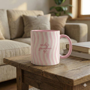 Custom Coquette Stripe Ceramic Mug: Personalized Grandma Coffee Striped Name Mug