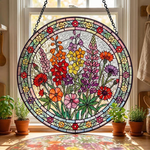 Blue Wildflower Stained Glass Suncatcher - Botanical Glass Window Hanging - Personalized Birthday Gift for Her
