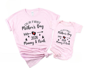 Our First Mothers Day Shirt 2026, Matching First Mother's Day Outfit: Mummy & Me T-Shirt Bodysuit Set, Keepsake Child Toddler Kids Tee Gift