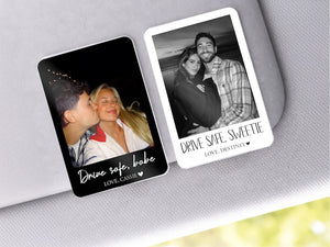 Personalized Couple Photo Car Visor Clip, Drive Safe I Love You, Anniversary Gift for Him, Gifts for Boyfriend, Husband Drive Safe Gift