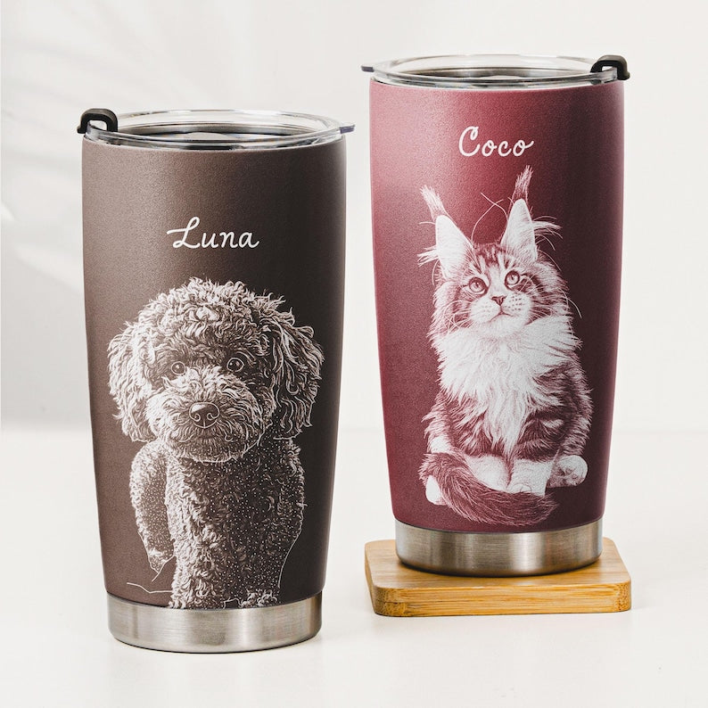 Personalized Pet Portrait Photo Tumbler, Pet Portrait Photo, Dog Cat Memorial Gift