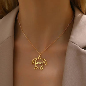 Personalized Dainty Turtle Name Necklace Custom Sea Turtle Jewelry Unique Gift for Turtle Lovers Gold/Rose Gold/Silver, gift for her