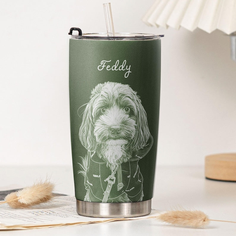 Personalized Pet Portrait Photo Tumbler, Pet Portrait Photo, Dog Cat Memorial Gift