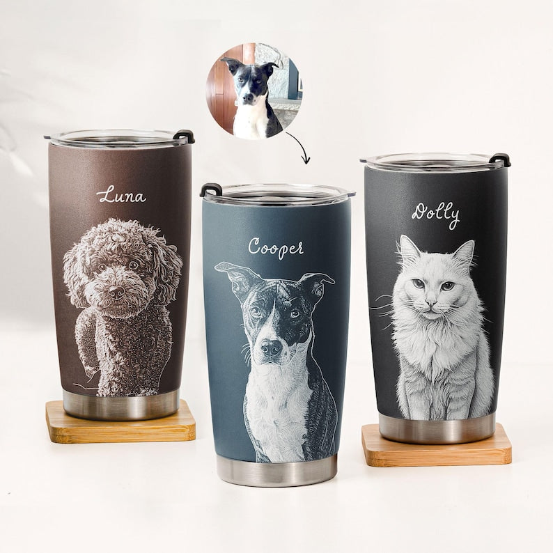 Personalized Pet Portrait Photo Tumbler, Pet Portrait Photo, Dog Cat Memorial Gift