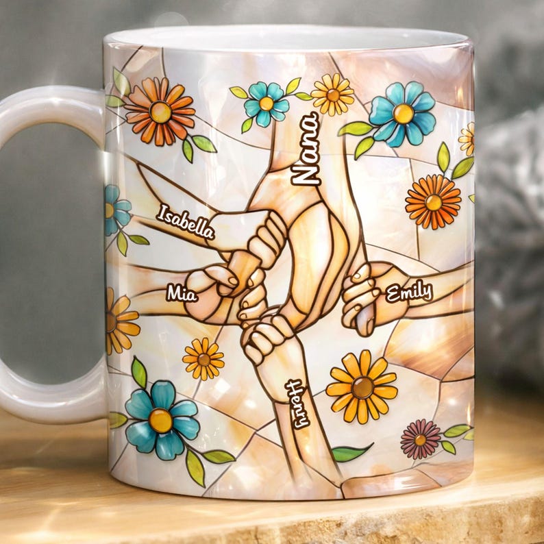 Custom Mom Mug, You Hold Our Hands Also Our Hearts Mug, 3D Inflated Effect Printed Mug, Mom Mug with Kids' Names, Custom Gift for Mama