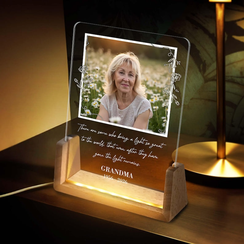 Custom Memorial Photo LED Night Light, Mom In Loving Memory Light Plaque, Grandma Memorial Gift, Remembrance Sympathy Gift