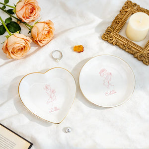 Personalized Zodiac Sign Jewelry Dish with Birth Flower, Birthday Gift for Friend, Floral Ring Dish with Constellation, Bridesmaid Wedding