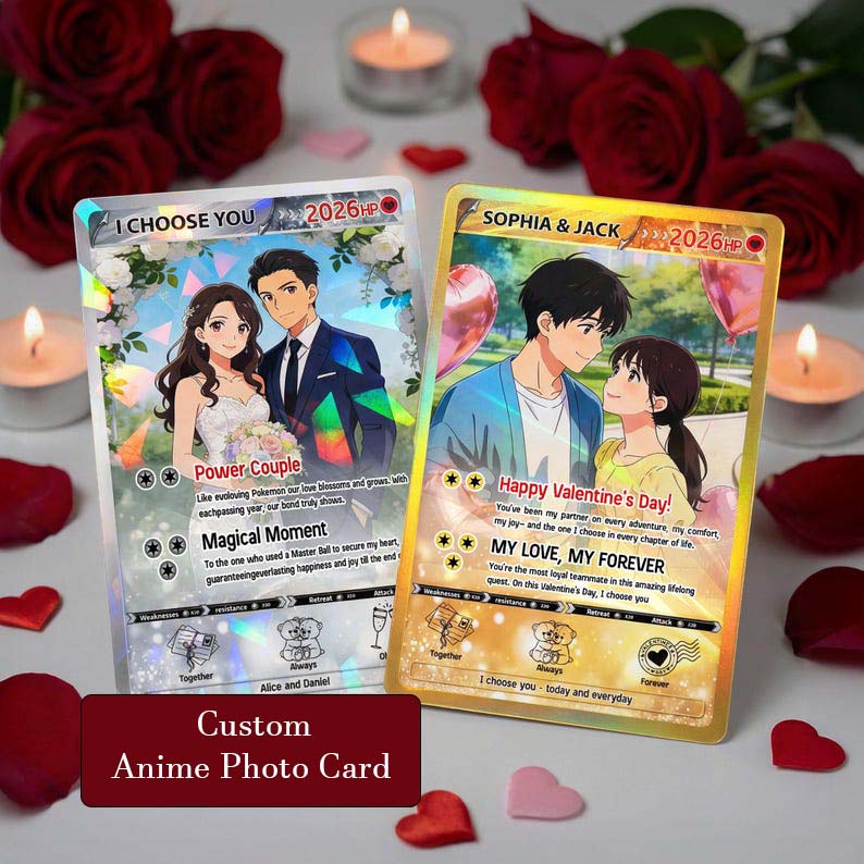 Personalized PokeValentine s Day Card, Custom Anime Photo Card, Valentine Gift, Gift for Him, Gift for Her, Custom Card for Couple