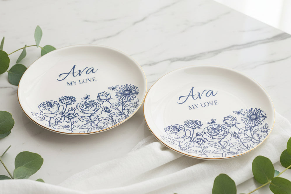 Personalized Flower Garden Jewelry Dish with Name, Custom Floral Trinket Tray Gift for Mom, Sister, Daughter or Best Friend