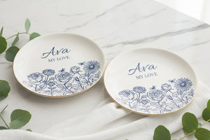 Personalized Flower Garden Jewelry Dish with Name, Custom Floral Trinket Tray Gift for Mom, Sister, Daughter or Best Friend