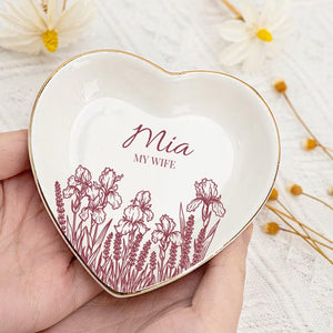 Personalized Flower Garden Jewelry Dish with Name, Custom Floral Trinket Tray Gift for Mom, Sister, Daughter or Best Friend