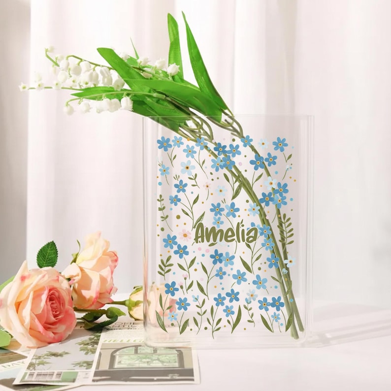 Personalized Forget Me Not Book Vase, Present For Mom, Grandma, Sympathy Gifts, Custom Name Mother day Book vase, Book Vase For Mom