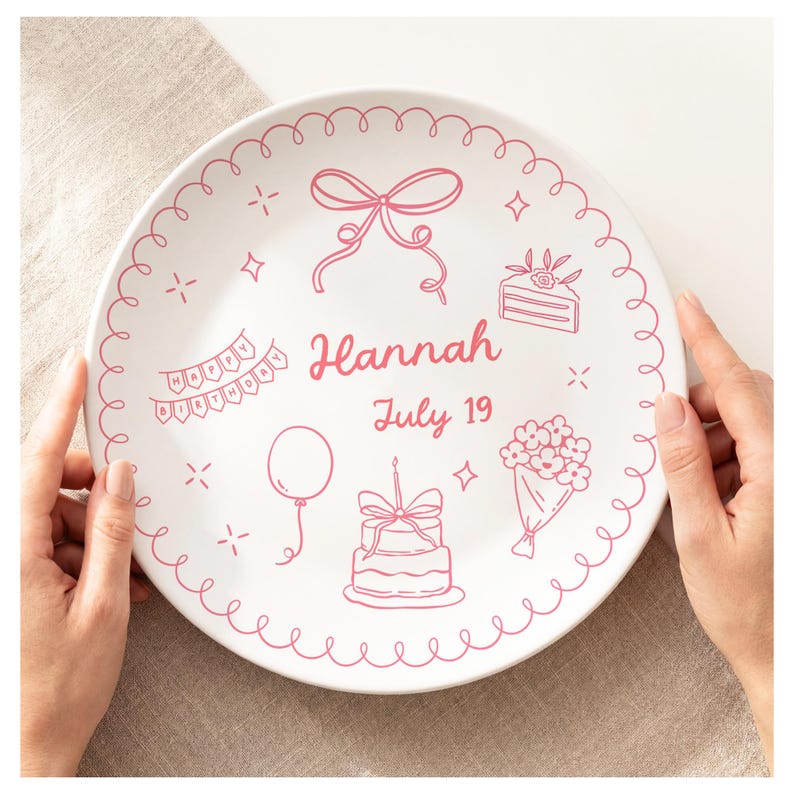 Personalized Custom Birthday Plate: Doodle Art Design, Keepsake Gift