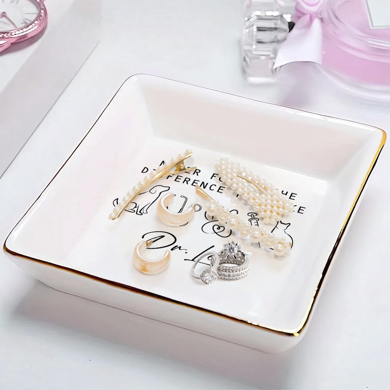 Personalized Doctor Jewelry Dish, Veterinarian Jewelry Tray, Custom Name Gift for Medical Student, Gift for Vet Clinic, Nursing Trinket Dish