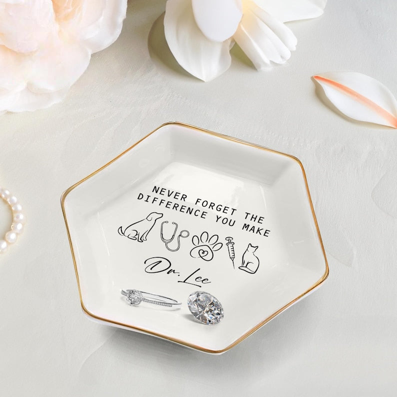 Personalized Doctor Jewelry Dish, Veterinarian Jewelry Tray, Custom Name Gift for Medical Student, Gift for Vet Clinic, Nursing Trinket Dish