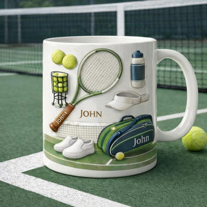 Personalized Tennis Ceramic Mug, Custom Name Sports Coffee Cup, Tennis Player Gift