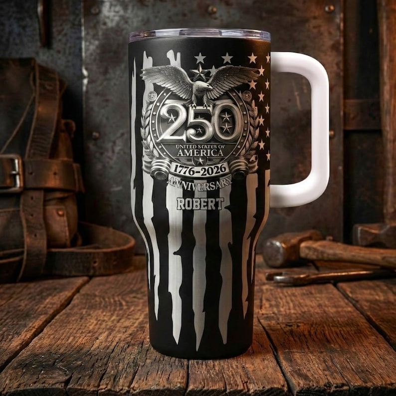 USA 250th Anniversary Gift For Him, Personalized 40oz Tumbler With Straw, Custom Name America 250 Drinkware, 1776-2026 Independence Day Cup