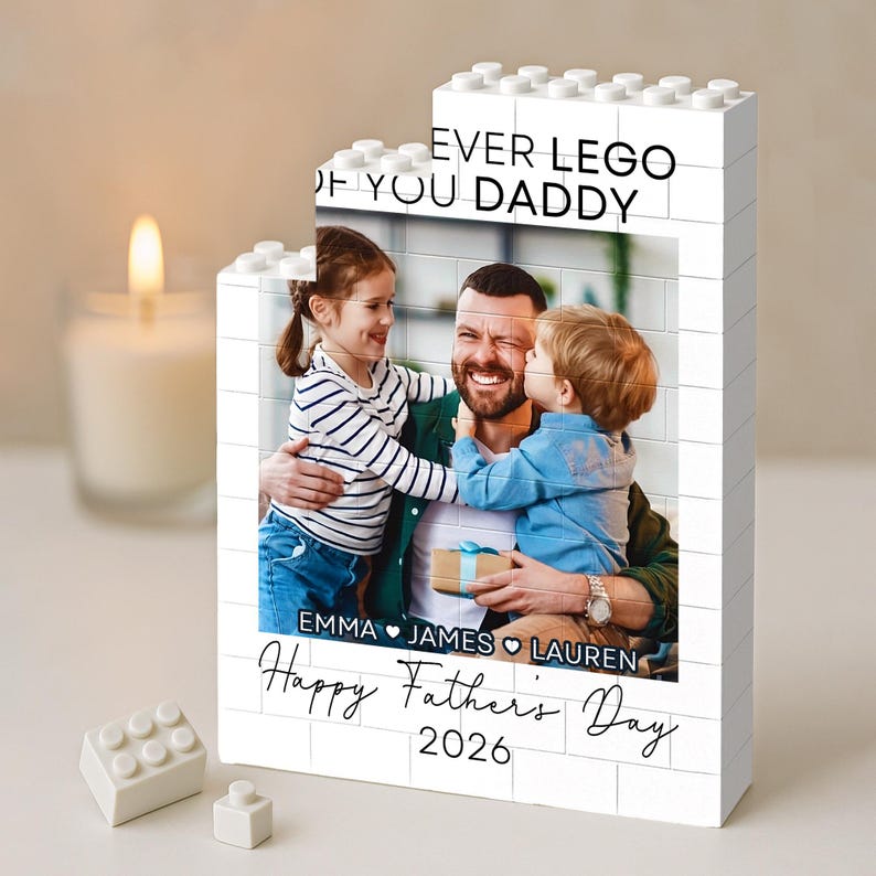 Never LEGO of you Daddy Custom Photo Building Block Personalized Photo Upload Building Brick Blocks for Dad | Custom Building Block Keepsake | Father's Day Gift