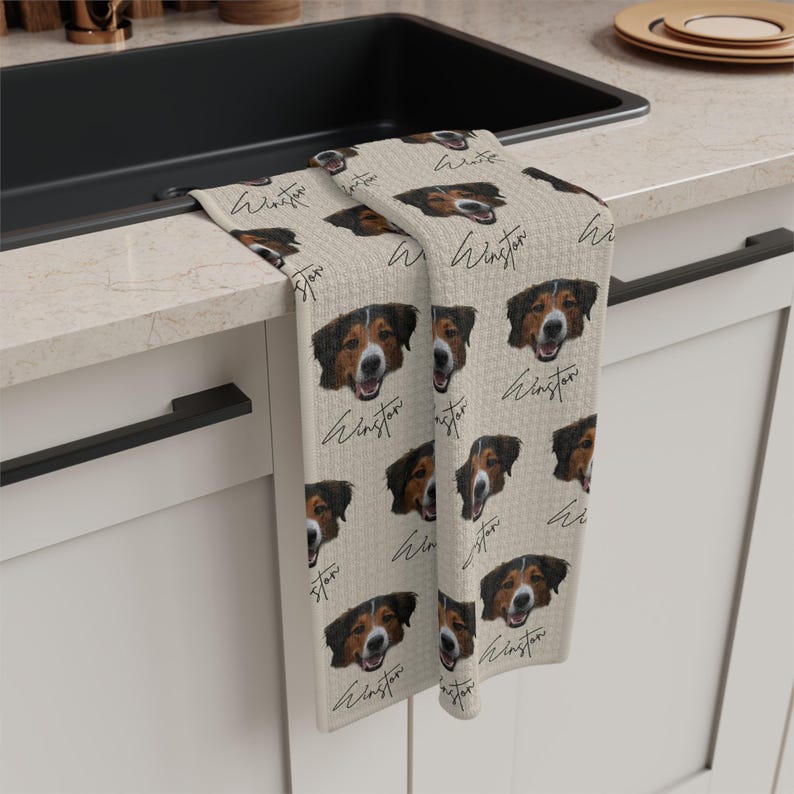 Personalized Kitchen Towel with Pet Photo & Name, Custom Pet Lover Gift, Custom Gift for Mom, Dog or Cat Mom Gift Idea