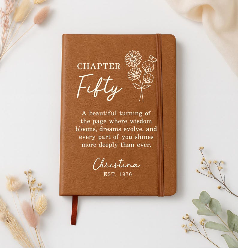 50th Birthday Journal Personalized, Birth Flower Birthday Gift Notebook, 1976 Birth Year, Fifty Birthday Gift for Women