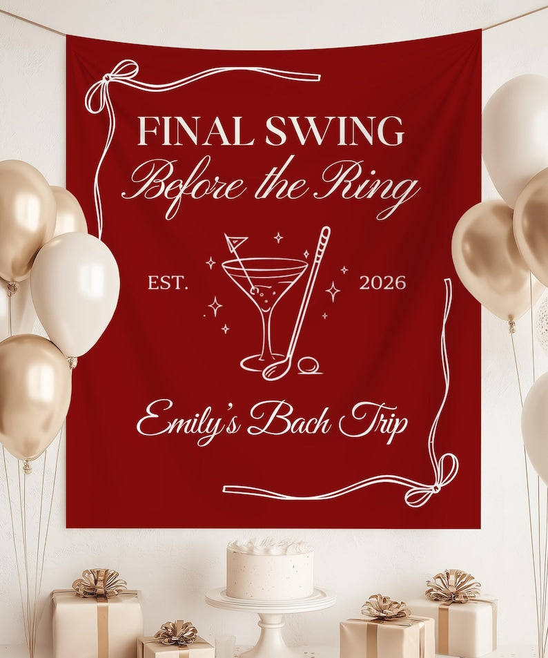 Final Swing Before the Ring Golf Bachelorette Banner, Custom Name Bach Trip Backdrop, Martini Golf Party Decor, Est 2026 Sign
