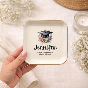 Personalized Graduation Trinket Dish, Custom School Ring Dish, Class of 2026 Gift, College Graduation Gift for Her, Masters Degree Ring Dish