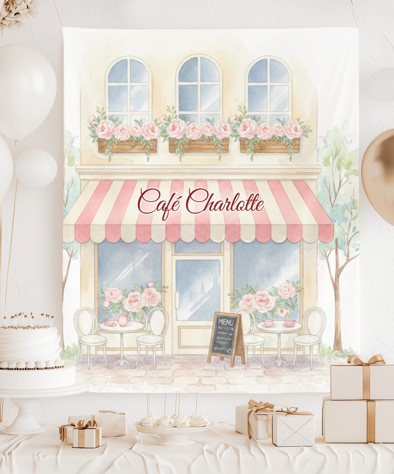 Paris Birthday Party Decorations, Paris Cafe Backdrop Tapestry, Personalized Paris Cafe Banner, French Cafe Birthday Decor, Patisserie Sign