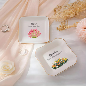 Mother s Day Gift for Mom, Personalized Ceramic Ring Dish, Wildflower Jewelry Holder