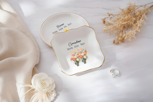 Mother s Day Gift for Mom, Personalized Ceramic Ring Dish, Wildflower Jewelry Holder