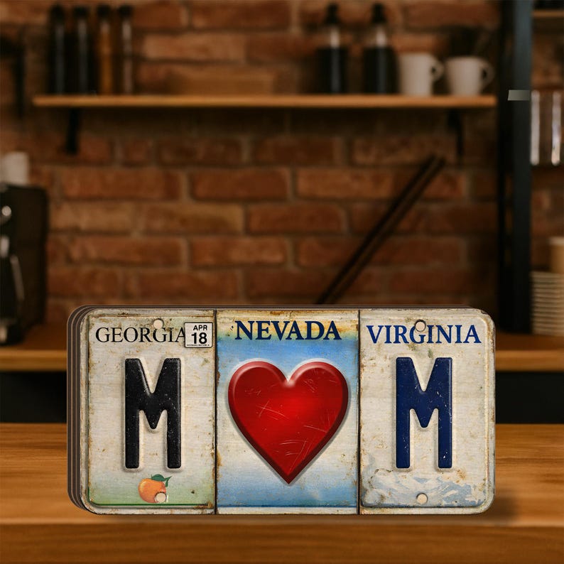 Custom License Plate Style Wooden Blocks State Letters Home Shelf Decor, Gift For Mom, Mother License Plate