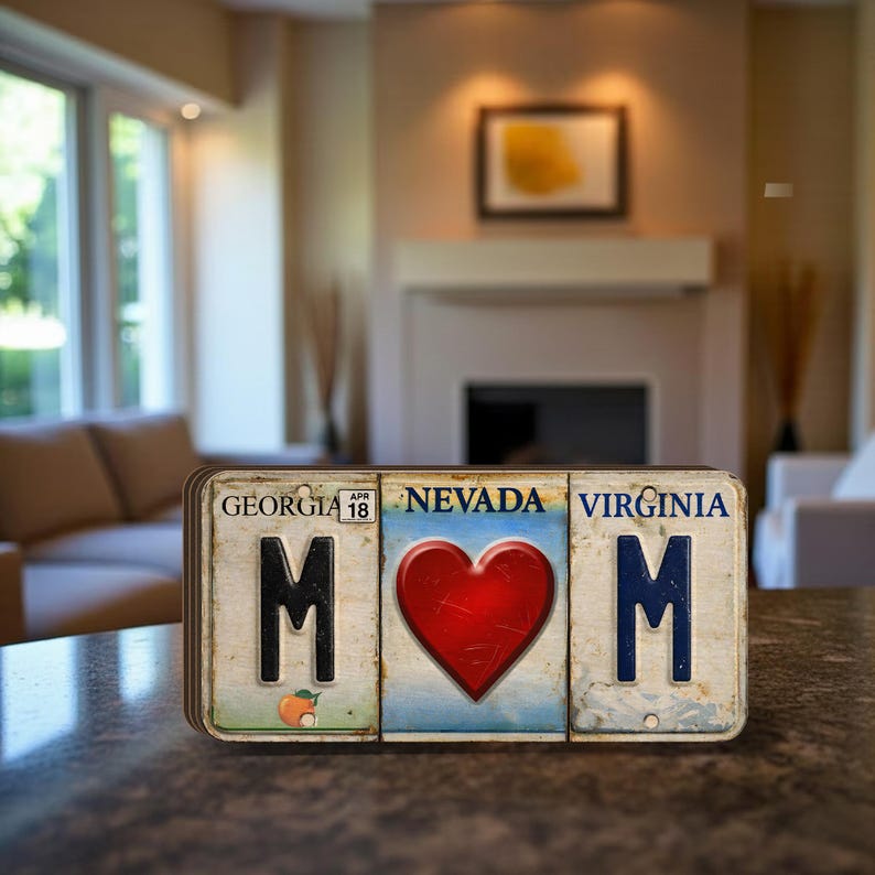 Custom License Plate Style Wooden Blocks State Letters Home Shelf Decor, Gift For Mom, Mother License Plate