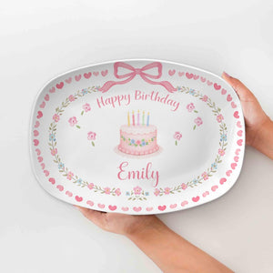 Personalized Birthday Plate For Girl, Custom Name Ceramic Cake Platter, Pink Birthday Gift