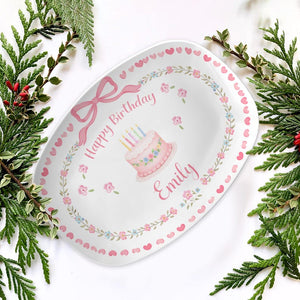 Personalized Birthday Plate For Girl, Custom Name Ceramic Cake Platter, Pink Birthday Gift
