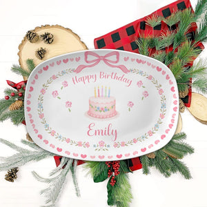 Personalized Birthday Plate For Girl, Custom Name Ceramic Cake Platter, Pink Birthday Gift