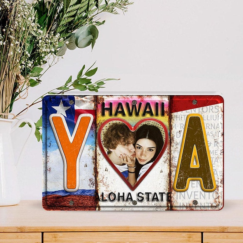 Personalized Couple Photo Acrylic Block, License Plate Sign,Initials Heart,Valentine Decor,Vintage Car Plate Gift,Anniversary Love Keepsake