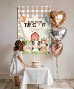 Little Farmer Birthday Backdrop, Personalized Farm Birthday Tapestry, Yellow Gingham Barnyard Party Banner, Custom Name & Age Party Decor