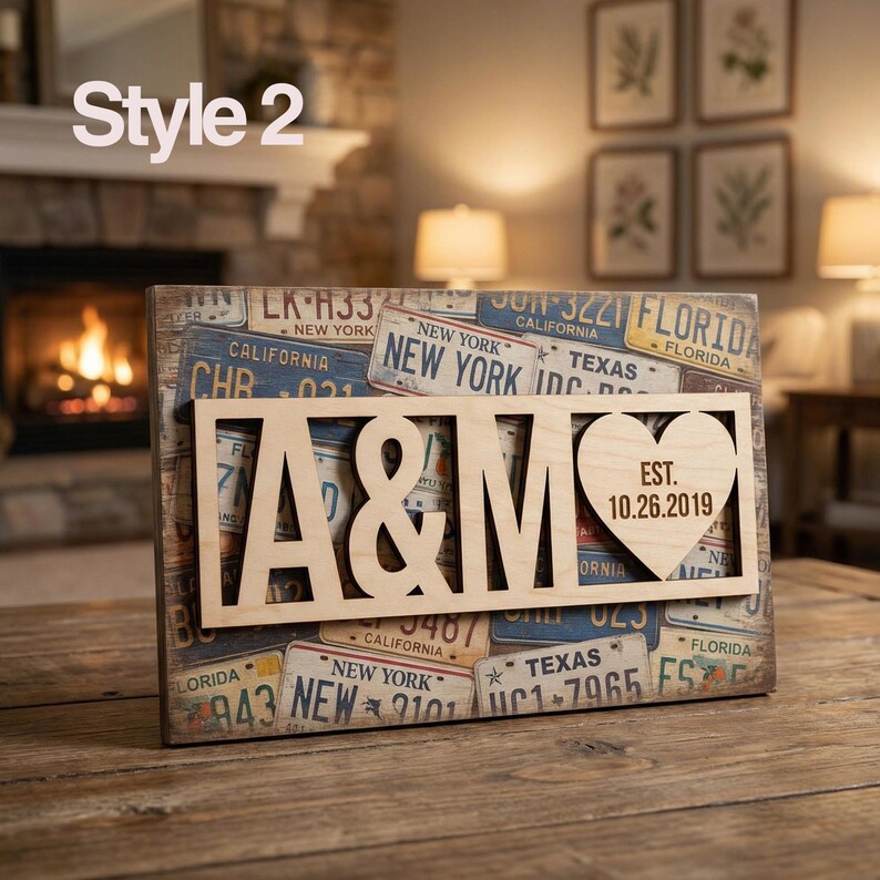 Personalized License Plate Anniversary Wood Sign Custom Date Gift